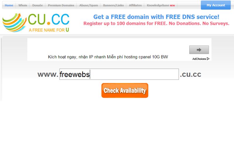 Trang web đăng ký tên miền chất lượng CU.CC