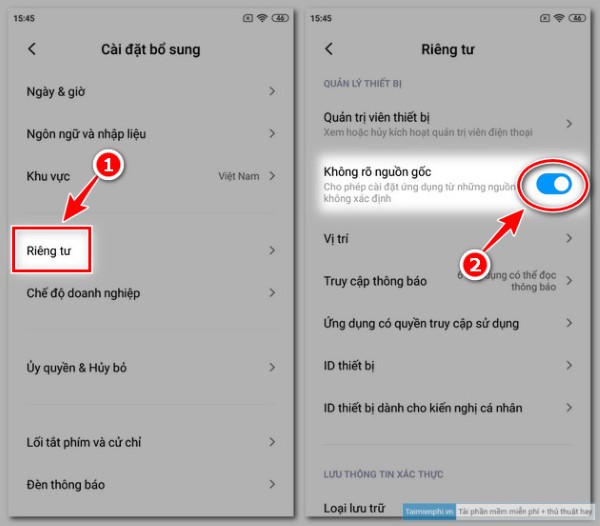 bật nguồn không xác định để cài file apk